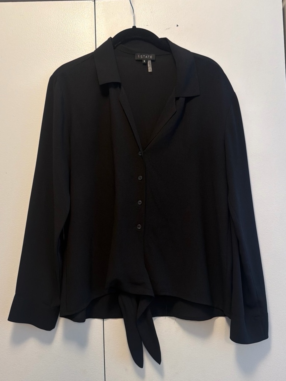 1. State Black Button-Front Tie-Hem Shirt